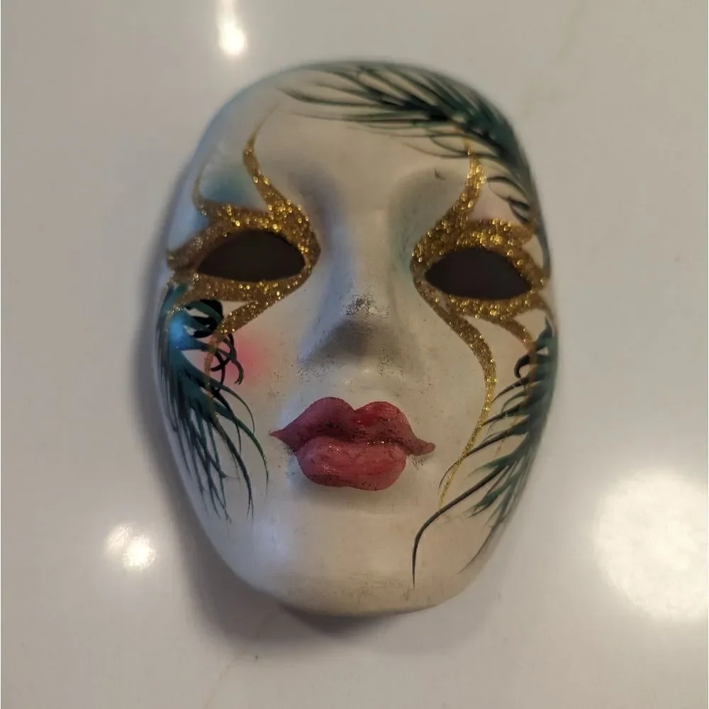 Vintage Italian Ceramic Venetian Glitter Mardi Gras Wall Decor Mask